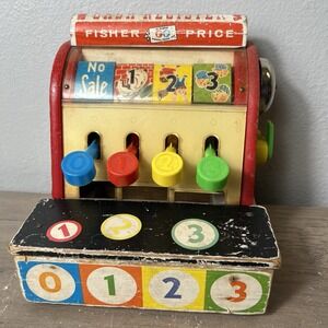 Vtg Fisher-Price Wooden Cash Register Toy 1960s For Display Parts Repair *AS-IS